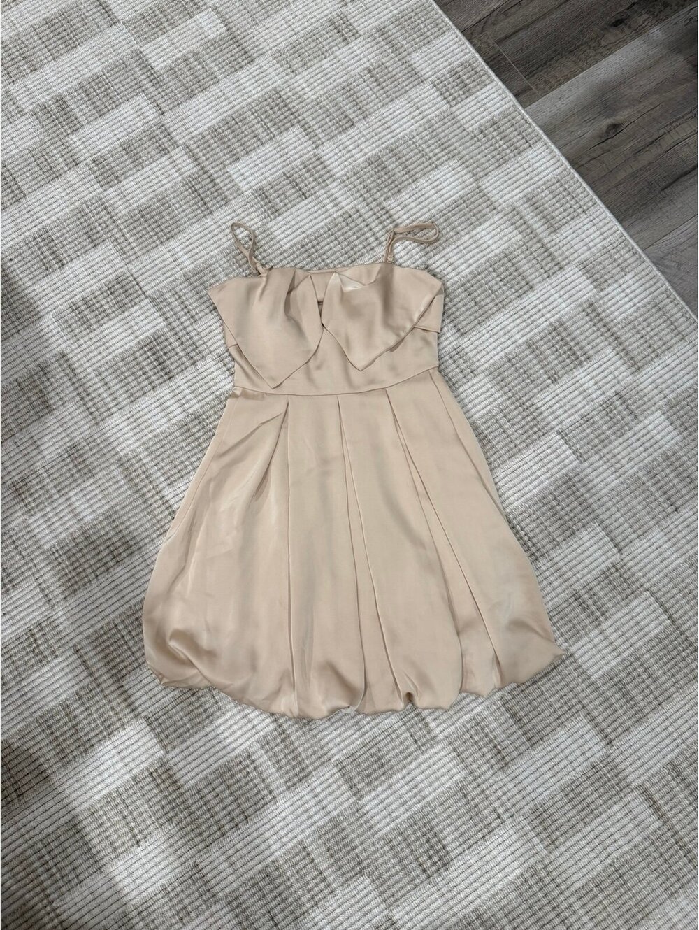Listicle Champagne Satin Bubble Hem Mini Dress - Size Small